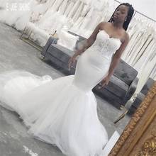 E jue shung vestido sereia africano, vestido de noiva com renda coração com apliques de renda frisada 2020, vestidos de renda para mulheres 2024 - compre barato