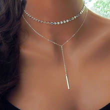 Hebecervo colares femininos multicamadas, corrente com borla da moda, simples, cor prateada, joias para meninas 2024 - compre barato