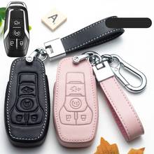 Leather Car Key Case Cover for Ford Edge Explorer Fusion Mustang F-150 F-450 F-550 Lincoln MKZ MKC Smart Remote Fob Covers 2024 - buy cheap