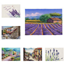 Beautiful Landscape Photo Placemat Oil Painting Street Lavender Tea Garden Polyester Hemp Customizable Napkin Cloth Coaster 2024 - buy cheap