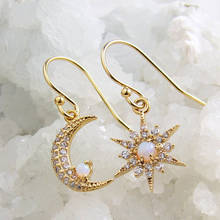 Vintage Opal Zircon Stone Dangle Earrings Fashion Gold Color Asymmetry Earrings Classic Female Star Moon Drop Earrings For Women 2024 - buy cheap