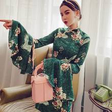 Vestido tradicional de Vietnam, vestido chino elegante por debajo de la rodilla, Cheongsam verde de manga larga, Qipao Ao Dai, ropa de Vietnam FF2754 2024 - compra barato