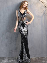 Yidingzs vestido longo transparente para mulheres, para festa, novo vestido de noite com lantejoulas 2021 2024 - compre barato