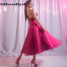 Mbcullyd Fuchsia Tea Length Prom Dresses Short 2020 Newest V-neck Tulle Cocktail Party Dress For Women Plus Size Robe De Soire 2024 - buy cheap