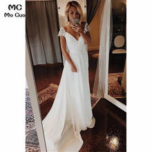 2019 Simple Lace Wedding Dress with 3/4 Sleeves Lace Appliques V-Neck Bridal Gown Chiffon Robe De Mariage Wedding Dresses 2024 - buy cheap