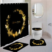 4 Piece Gold Butterfly Print Shower Curtain Beautiful Landscape Bathroom Curtain Carpet Cover Toilet Cover Bath Mat Pad Set 2024 - buy cheap