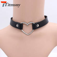 4 Colors Black Red Pink White PU Leather Punk Heart Studded Choker Necklace Rivet Buckle Collar Necklace Gift for Women Jewelry 2024 - buy cheap
