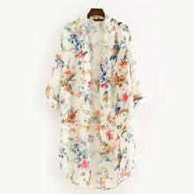 Women Vintage Floral Chiffon Shirts Small Fresh Simple Long Sunscreen Blouse Loose Shawl Kimono Cardigan Boho Tops 2024 - buy cheap