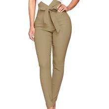 Chic Lady Solid Color High Waist Bow Belt Elastic Slim Fits Pencil Pants Trousers Fashion Lady Bowknot Elastic Long Skinny Pants 2024 - buy cheap