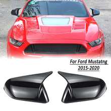 Nova tampa de fibra de carbono e preto brilhante, proteção uv, revestimento transparente para ford mustang 2015-2019, tampa para espelho lateral, retrovisor 2024 - compre barato