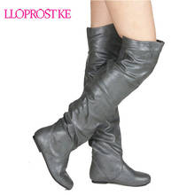 Lloprost ke-Botas por encima de la rodilla para mujer, botas elásticas de punta redonda, zapatos planos concisos, talla grande 34-48, otoño e invierno, 2019 2024 - compra barato