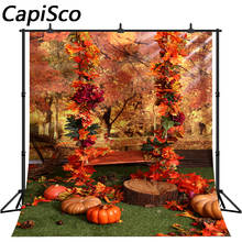 Capisco Photographic Halloween Backdrops Printed maple leaves Autumn Scenery Pumpkins Newborn Baby Kids swing Photo Backgrounds 2024 - buy cheap