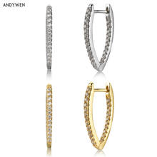 ANDYWEN-pendientes de plata de ley 925 con óvalo de 20mm, aretes de cristal de circonia cúbica, Piercing, joyería 2020 2024 - compra barato