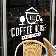 Кофе знак на дом логотип Кафе Декор кофейная кружка в виде стены наклейка Стикеры виниловые наклейки для окна, двери по индивидуальному заказу для слоган 2024 - купить недорого