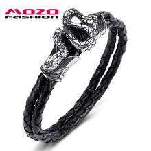 2021 New Men Jewelry Black Genuine Leather Bracelet Stainless Steel Punk Snake Charm Simple Women Bangles 2024 - buy cheap