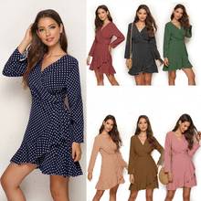 2020 Summer Polka Dot Ruffle Wrap Dress Women Long Sleeve Asymmetrical Women Dresses Slim Sexy V-Neck Mini Party Dress Vestidos 2024 - buy cheap