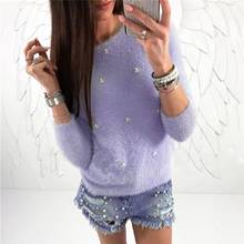 Autumn Winter Sweater Women Fashion Faux Pearl Beading Solid Color Sweaters Plush Long Sleeve Pullover Warm Sweater pull femme 2024 - buy cheap