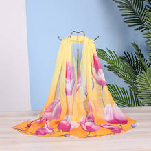 Новый корейский стиль шифоновый шарф летний маленький шарф Шелковый шарф с принтом женская тонкая и длинная шаль двойного назначения 2024 - купить недорого