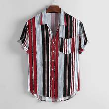 Men Shirt Stripe Colorful Mens Shirts with Pocket Summer Short Sleeve Loose Button Casual Shirt Blouse Camisas Hombre Streetwear 2024 - buy cheap