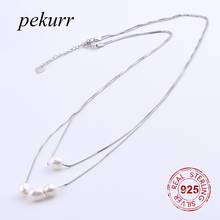 Pekurr 925 corrente de prata esterlina 4 peças, grande concha, colares de pérola branca para mulheres, caixa dupla, pingentes, jóias da moda 2024 - compre barato