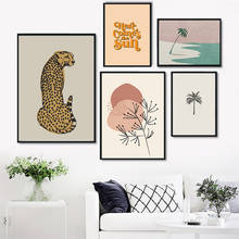 Pósteres de Arte de Tigre y hojas modernas para decoración del hogar, pintura de lona nórdica, arte de pared minimalista para cuadro para el salón 2024 - compra barato