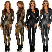 Mono Sexy de piel de serpiente de Metal para mujer, mono ajustado con cremallera para mujer, Mono de Catsuit, negro dorado 2024 - compra barato