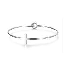 JeeMango Romântico Titanium Aço Cruz Cuff Pulseiras & Pulseiras Bangle Jóias Para As Mulheres de Noivado Casamento de Luxo B18043 2024 - compre barato