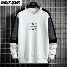 Single Road Crewneck Sweatshirt Men 2022 Spring Patchwork Japanese Streetwear Harajuku Oversized White Hoodie Men Sweatshirts 2024 - buy cheap