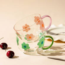 Taza de leche de cristal japonés con cuchara y patrón de flores, taza de desayuno, cocina o cafetería, agarre manual, gran capacidad, 500ml 2024 - compra barato
