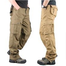 Мужские брюки-карго, повседневные, с несколькими карманами, военные, тактические, мужские, модные, уличная одежда, армейские прямые брюки, длинные брюки 2024 - купить недорого