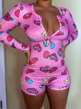 Women Onesies Pajamas Cute Snacks Printing Sexy Long Sleeve Sleepwear Buttoned Short Bodysuits Romper Jumpsuit for Adults Femal 2024 - buy cheap