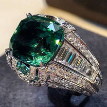 Luxo squar corte verde cor strass anel micro pavimentar branco cristal anéis para o dia dos namorados feminino jóias presentes atacado 2024 - compre barato