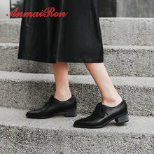 ANMAIRON-zapatos de piel auténtica con punta estrecha para mujer, calzado básico de tacón cuadrado, informal, con nudo de mariposa, para boda, 34-39, 2020 2024 - compra barato
