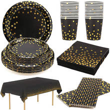 Wedding party Black Bronzing golden dots disposable tableware for birthday party decorations kids baby shower party supplies 2024 - buy cheap