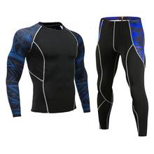 2 pçs/set masculino impresso treino camisa de compressão calças workout rashguard conjuntos calças de desporto ao ar livre dos homens 2024 - compre barato