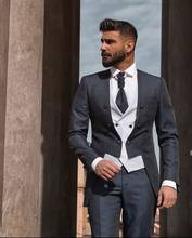 2021 New Grey Men Suit Terno Slim Fit 3 Piece Costume Homme Tuxedo Groom Wedding Suits For Men Prom Party Best Man Blazer