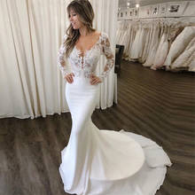 Romantic Mermaid Wedding Dress With Long Sleeves Deep V Neck Bridal Dress Illusion Bodice Appliques Beading Chiffon Bride Gowns 2024 - buy cheap