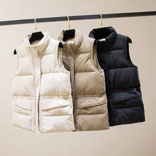 Colete feminino de algodão acolchoado, jaqueta sem mangas de inverno com zíper, gola alta, casual 2024 - compre barato