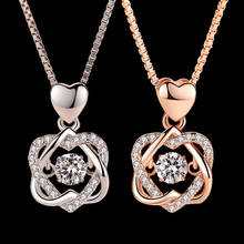 Collar con colgante de flor de doble corazón para mujer, romántico, a la moda, con circonita, Color oro rosa/plata, joyería 2024 - compra barato