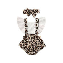 Модная одежда для новорожденных девочек с леопардовым принтом боди, комбинезон, милый костюм с рюшами, пляжный костюм + повязка на голову, комплект детской одежды из 2 предметов 2024 - купить недорого