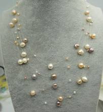 Joyería de perlas únicas para mujer, collar de perlas de ilusión, cinco filas, Multicolor, barroco, genuino, collar de perlas de agua dulce, regalo encantador 2024 - compra barato