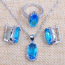 Conjunto feminino verão casamento joias conjunto sky azul zircônia cúbica colar e brincos anéis 2020 novo tz0168 2024 - compre barato