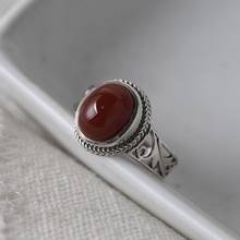 FNJ-Anillo de ágata roja Natural para mujer, 100% Original plata 925, anillos de plata esterlina S925, joyería con flor hueca 2024 - compra barato