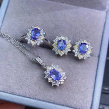 The Best Gift for Your loved wife Tanzanite Jewelry set 925 sterling silver 1pc Ring,1pc Pendant,2pcs Earring 2024 - buy cheap