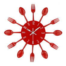 Timelike-Reloj de pared de cocina con cubertería 3D, reloj de pared moderno extraíble, cuchara, tenedor, espejo, pegatina de pared, decoración del hogar 2024 - compra barato