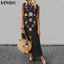 Plus Size Bohemian Dress 2020 VONDA Summer Sundress Women Sexy Sleeveless Maxi Long Dresses Vintage Printed Vestidos Femininas 2024 - buy cheap