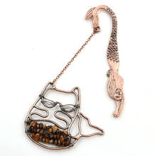 FYJS Unique Copper Mermaid with Wire Wrap Cute Cat Tiger Eye Stone Bookmark Pendant for Anniversary Gift Jewelry 2024 - buy cheap