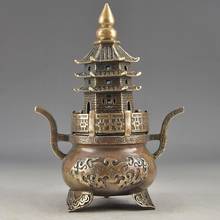 Quemador de incienso de Buda de bronce chino, quemador de tótem de Pagoda antiguo martillado 2024 - compra barato