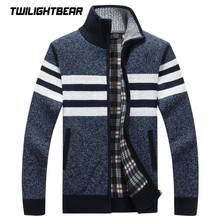 Winter Striped Men's Sweater Coat Male Cardigan Oversize Stand Collar Loose Zipper Fleece Knitted Coat Men Clothing AY1386 2024 - buy cheap