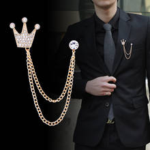 Moda Coreana de diamantes de imitación de la Corona broche Pin borla China solapa juego de Pins camisa insignia de lujo broches para hombres Accesorios 2024 - compra barato